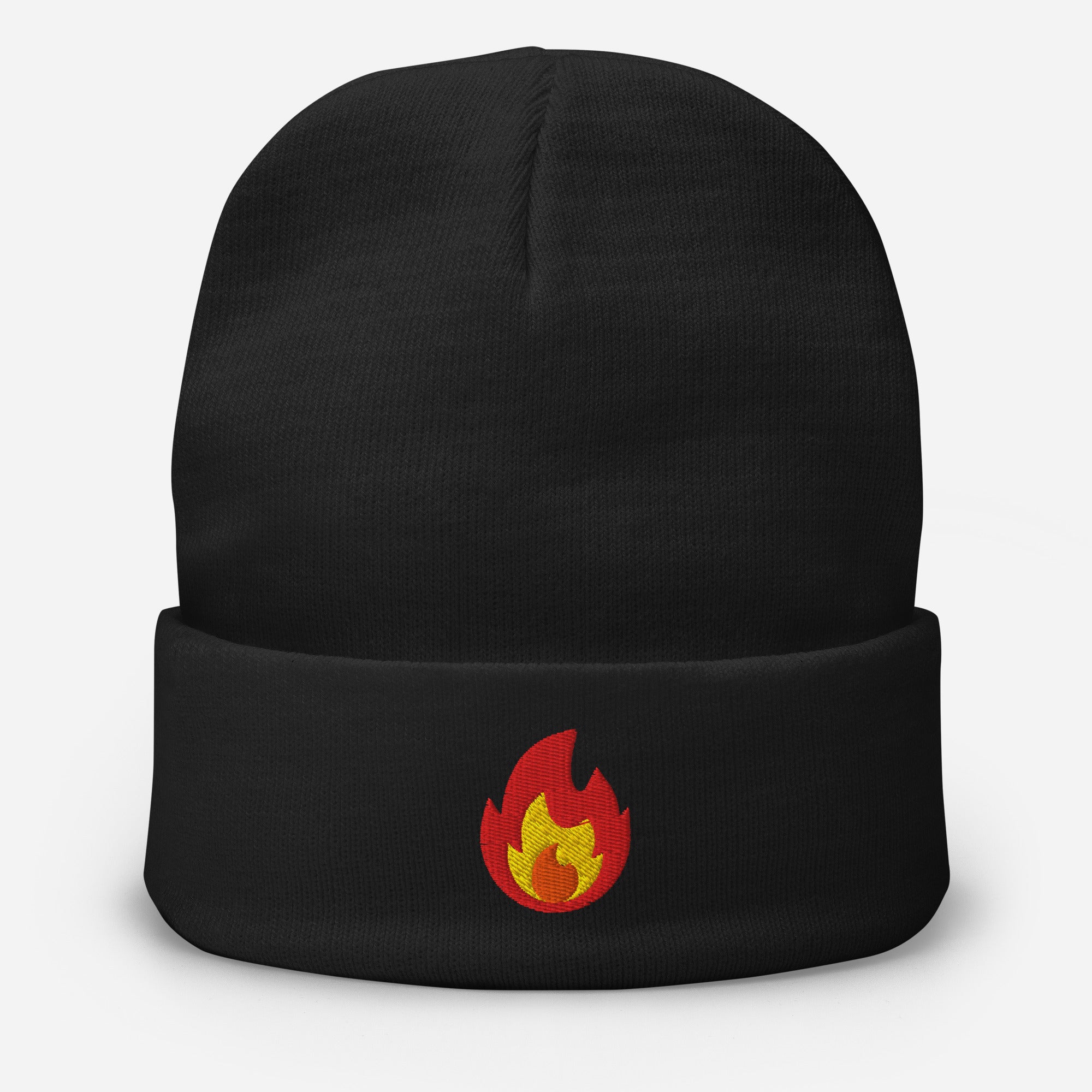 Embroidered Fire Beanie Hat