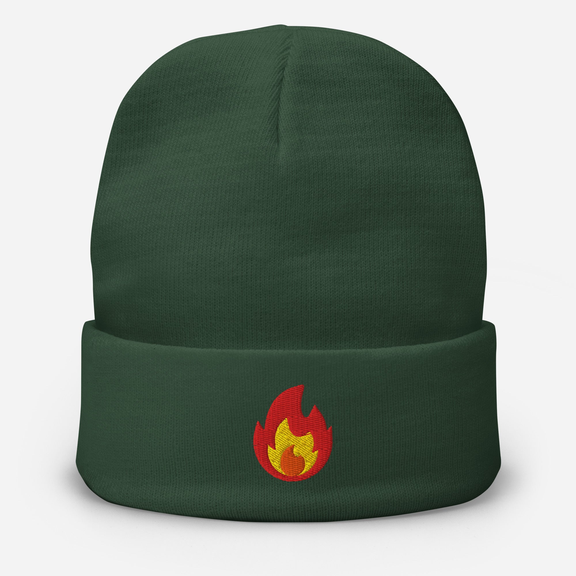 Embroidered Fire Beanie Hat