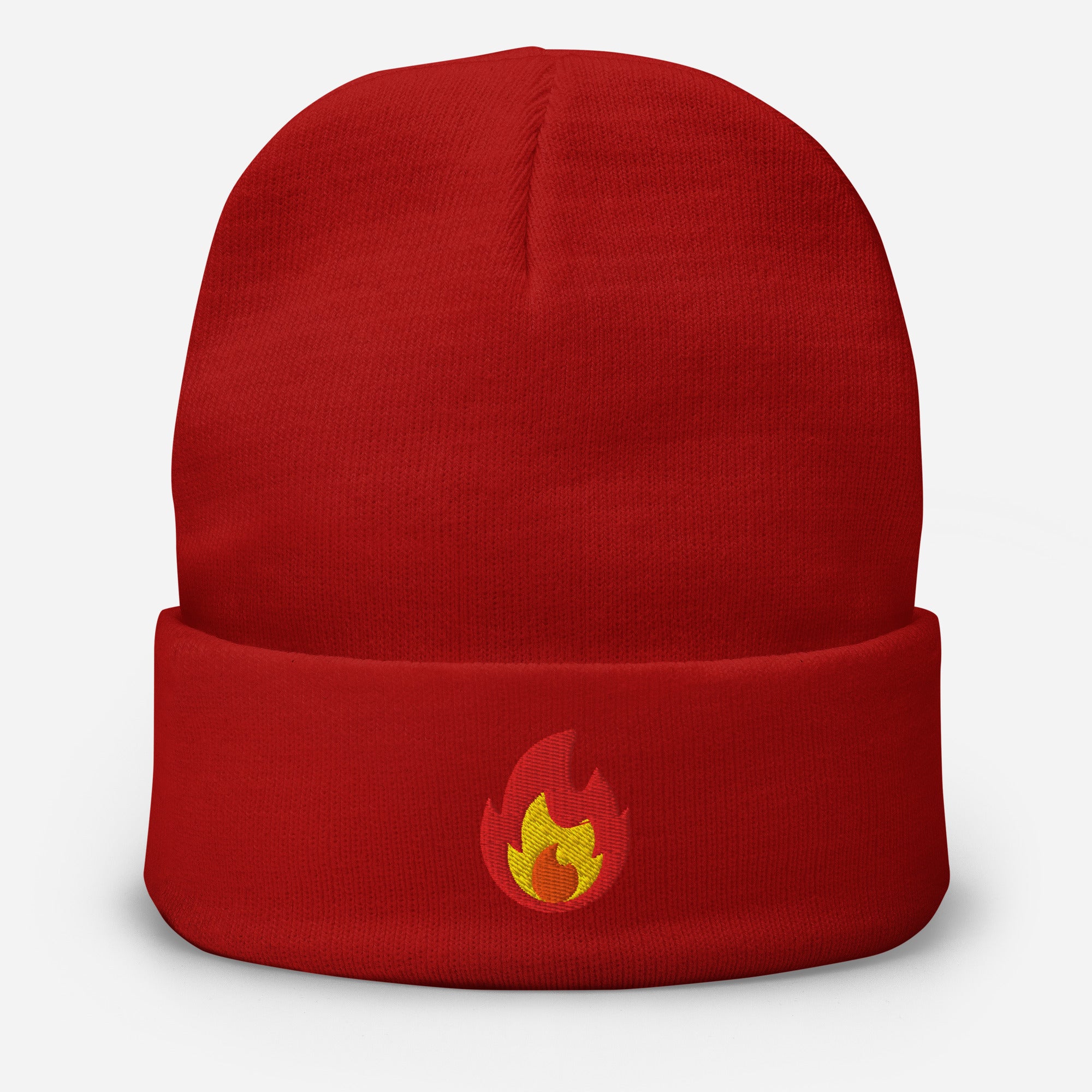 Embroidered Fire Beanie Hat