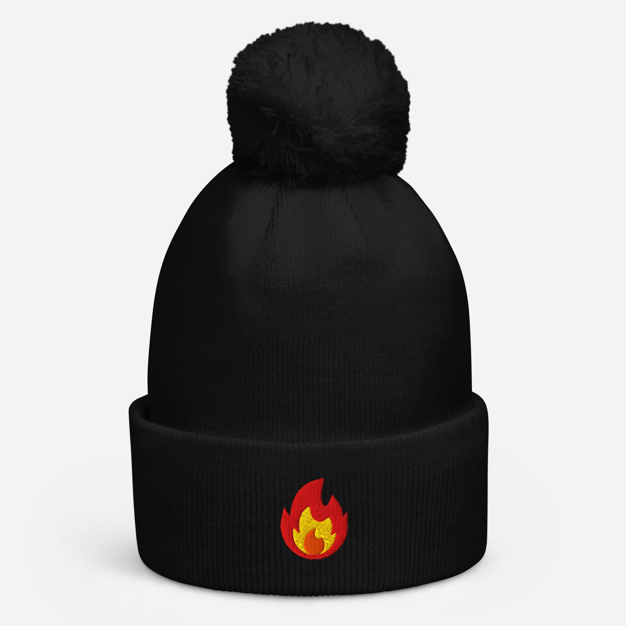 Embroidered Fire Pom Pom Hats