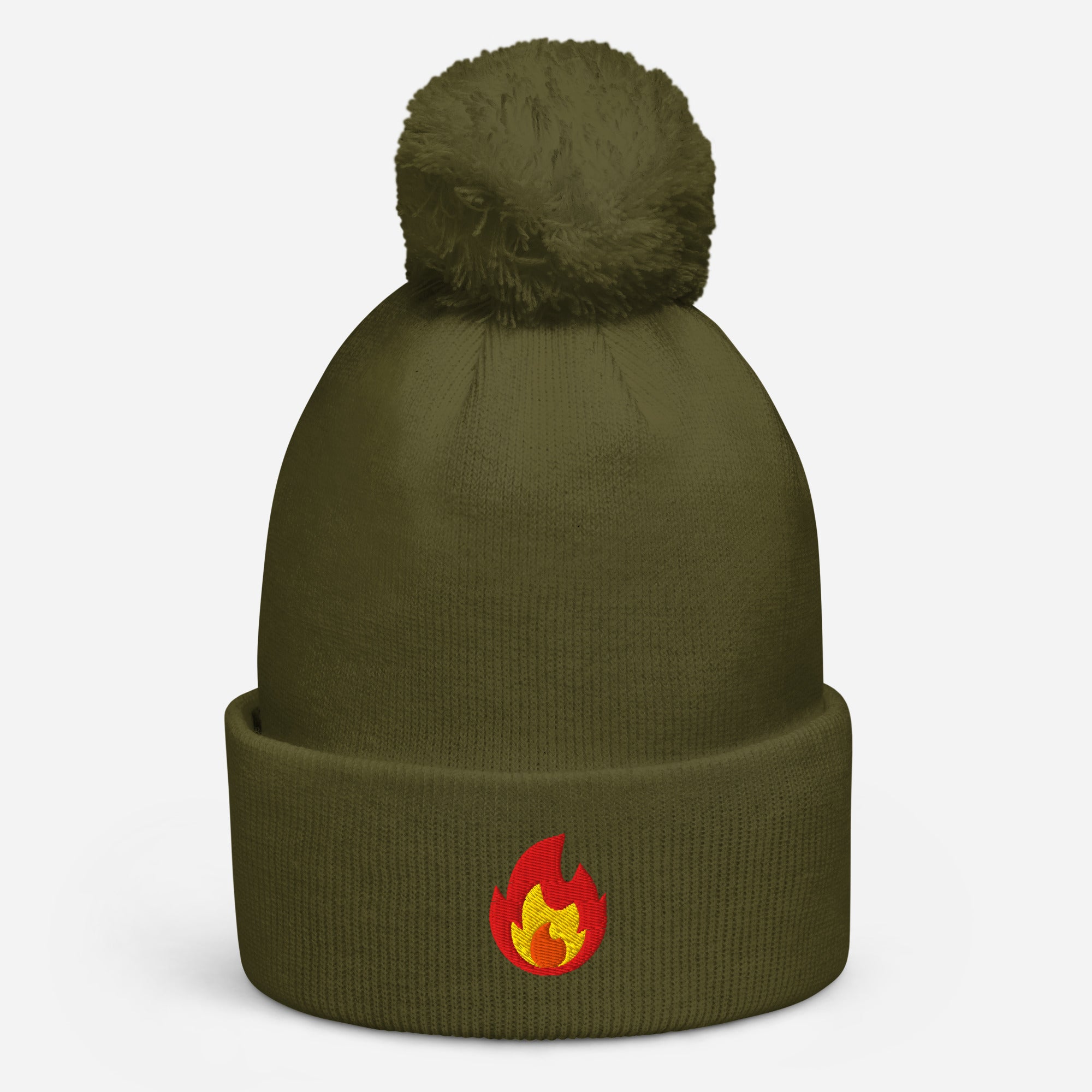 Embroidered Fire Pom Pom Hats