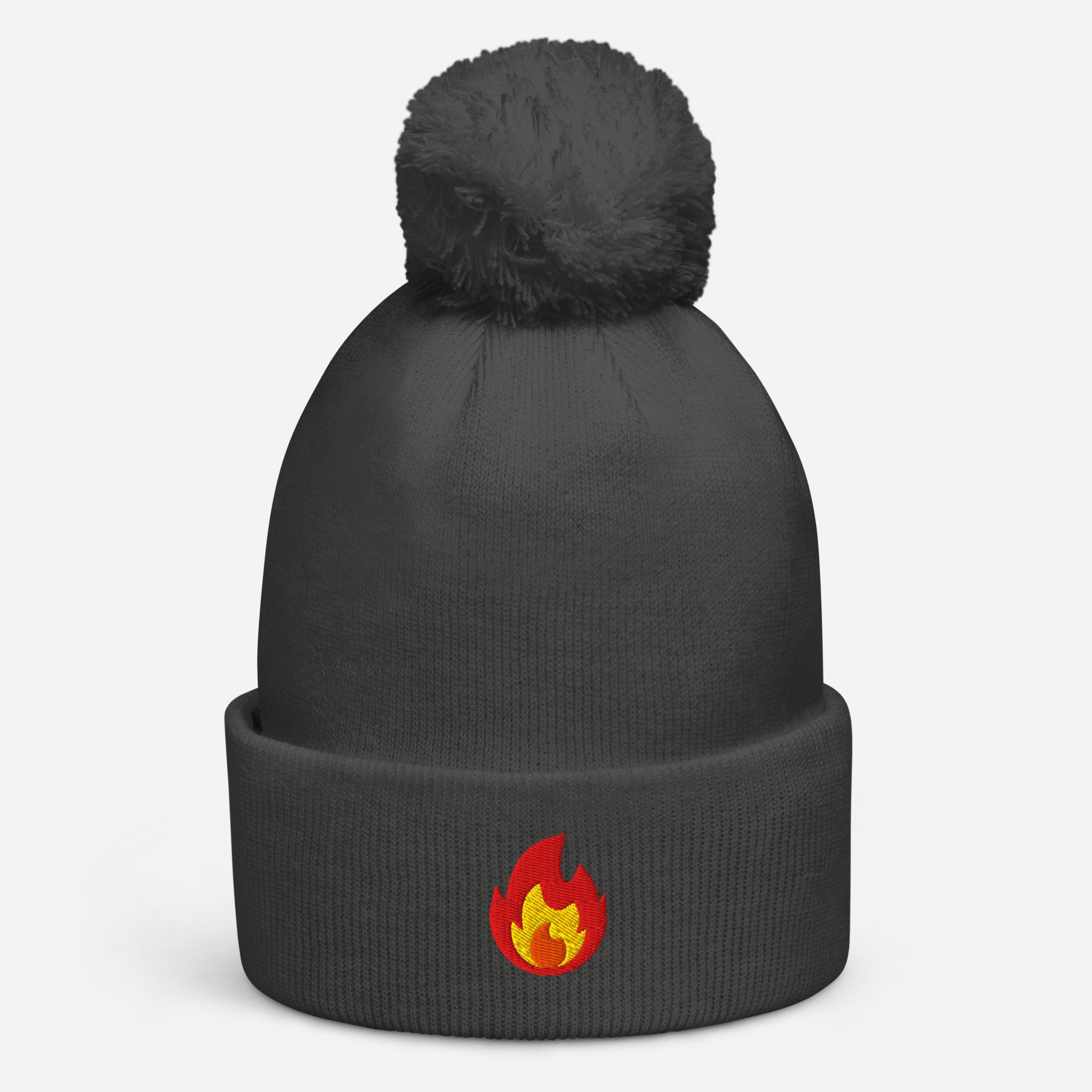 Embroidered Fire Pom Pom Hats