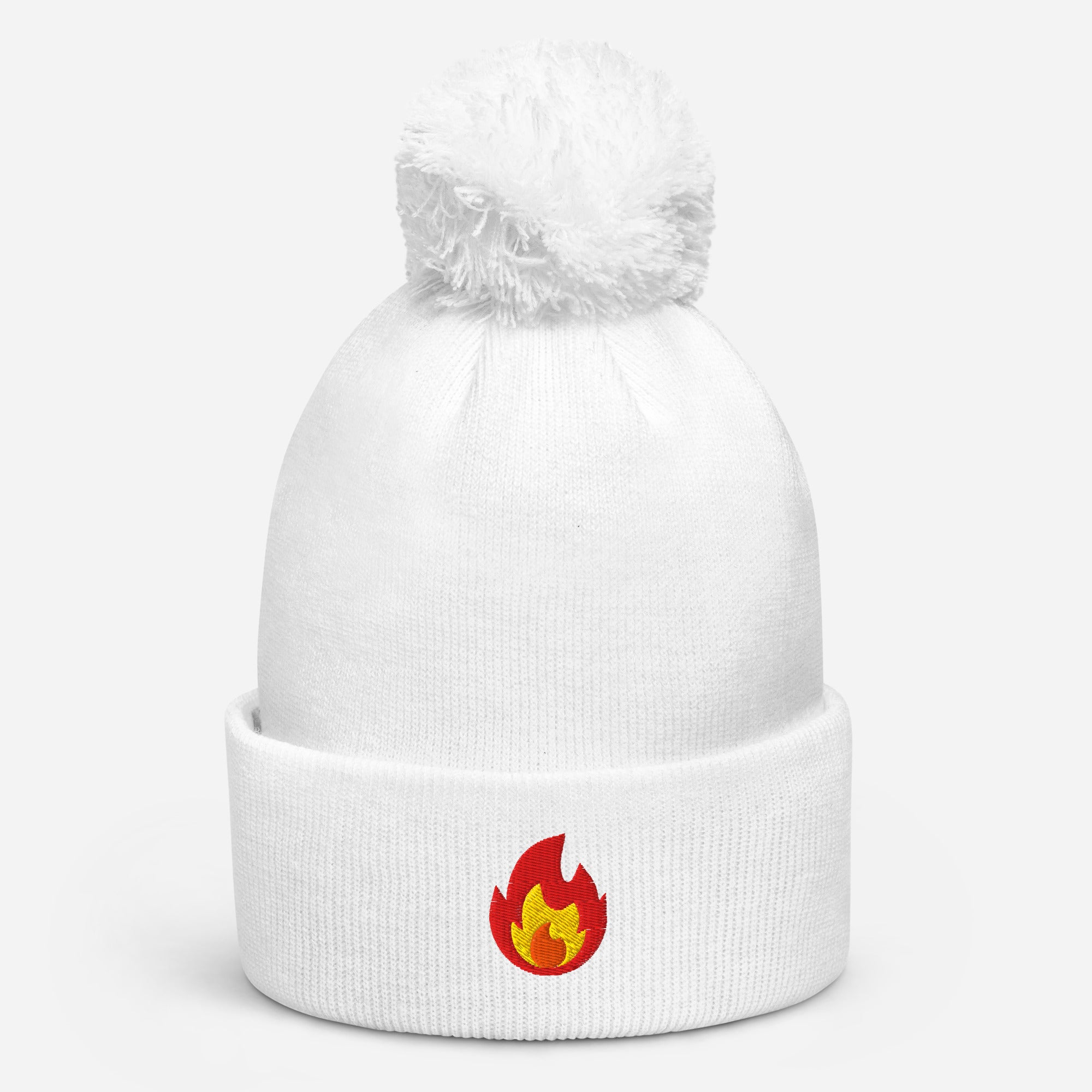 Embroidered Fire Pom Pom Hats